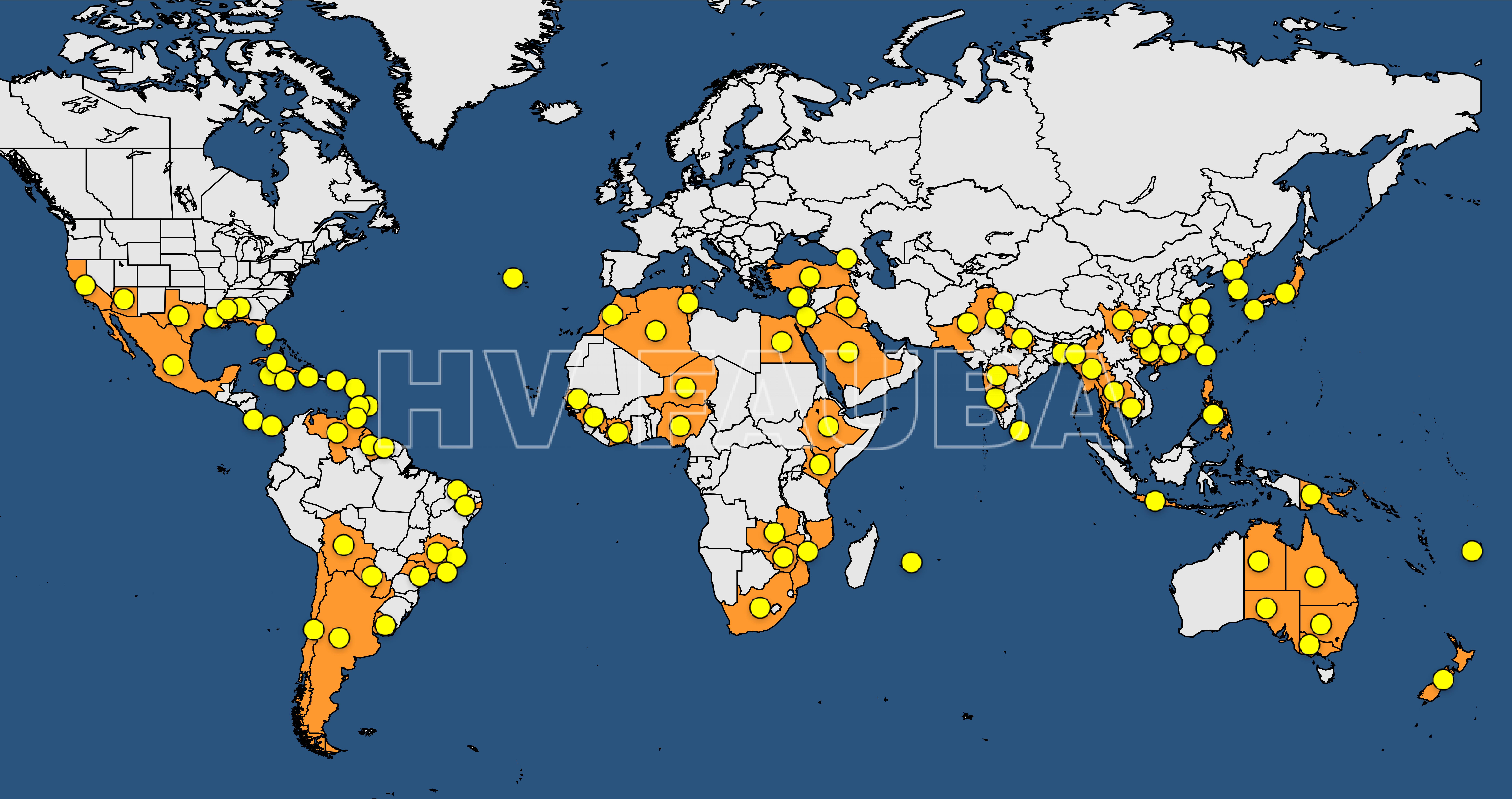 Distribución mundial de la melanosis de los cítricos. Fuente: www.gd.eppo.int/taxon/DIAPCI/distribution