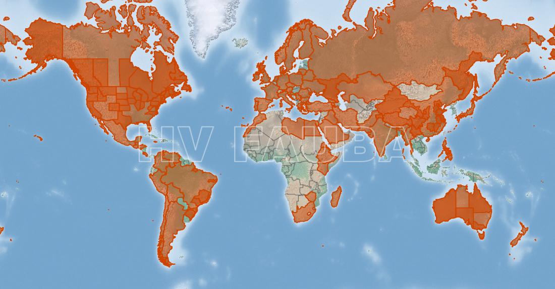 Distribución mundial de la roya del rosal. Fuente: www.cabi.org