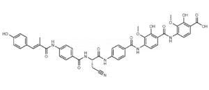 Xanthomonas albilineans produce la fitotoxina albicidina, un potente inhibidor de la girasa que bloquea la diferenciación de los cloroplastos, lo que provoca los síntomas de la enfermedad de la escaldadura de la hoja de la caña de azúcar. En la imagen se observa la estructura de la albicidina, un compuesto híbrido PKS/NRPS con una composición única. Autor: Pieretti et al., 2015